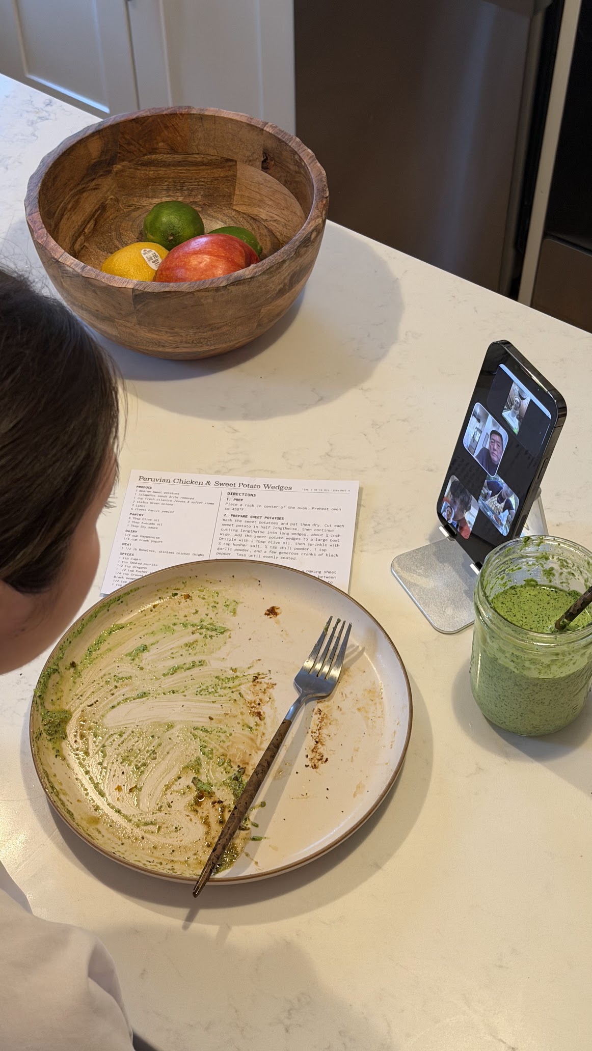 Finishing a meal together on a video call