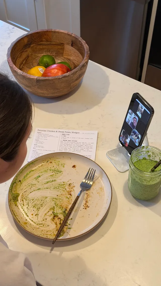 Finishing a meal together on a video call